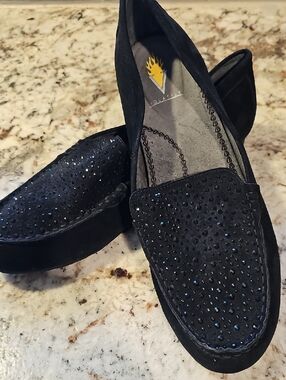 Volatile Black Suede Rhinestone-Studded Loafers